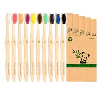 Spazzolino Bamboo, 100% Senza BPA Vegan Spazzolini Bamboo di Riutilizzabili e Biodegradabile, con Setole di Carbone Morbide e Disegno Individuale, Confezione Biodegradabile Sostenibile-10 Colori