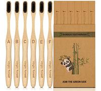 Spazzolino Bamboo, Spazzolino Denti in Biodegradabili al Carbone di Bambù, Spazzolini in Legno Naturale ed Ecologico, Spazzolino Denti in Setola Medie Rigide con Manici Arrotondati e Confortevoli