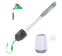 Spazzolino da bagno con dispenser di sapone - Spazzolino ricaricabile WC - Spazzole da bagno in silicone ricaricabile di sapone - Porta scopino da pavimento o parete con supporti adesivi e vassoio