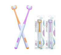 Spazzolino da denti a 3 lati per autismo a 360°, design per la pulizia orale dei denti, a forma di U, 2 pezzi, setole morbide e delicate per una cura completa di denti e gengive (arancione e rosa)