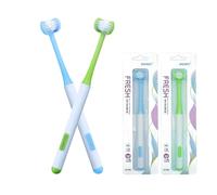 Spazzolino da denti a 3 lati per autismo a 360°, design per la pulizia orale dei denti, a forma di U, 2 pezzi, setole morbide e delicate per la cura completa di denti e gengive (blu e verde)