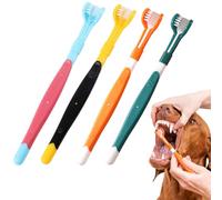 Spazzolino da denti a tripla testa con pulisci lingua, setole morbide a 3 lati per piccoli animali domestici, kit dentale per cani e gatti, pulizia multi angolo