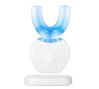 Spazzolino da denti automatico ad ultrasuoni, spazzolino elettrico a 360°, completamente automatico, impermeabile, IPX7 AI, funzione di memoria automatica, Blu-ray, sbiancamento senza fili (bianco)