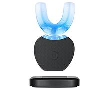 Spazzolino da denti automatico ad ultrasuoni, spazzolino elettrico a 360 °, completamente automatico, impermeabile, IPX7 AI, funzione di memoria automatica, Blu-ray, sbiancamento senza fili (nero)