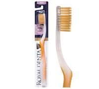 Spazzolino da denti con setole morbide per adulti, particelle dorate, Royal Denta, giallo