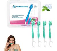 Spazzolino da denti e filo interdentale, mini spazzolini da denti usa e getta, mini spazzolino da denti portatile pre-incollato, set da viaggio con filo interdentale, plettro e raschietto per lingua