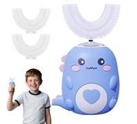 Spazzolino da denti elettrico a 360º per bambini, spazzolino da denti elettrico con 2 testine in silicone a forma di U, ricaricabile e impermeabile, per casa, viaggi, uso (blu 6-12 anni)