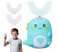 Spazzolino da denti elettrico a 360º per bambini, spazzolino da denti elettrico con 2 testine in silicone a forma di U, ricaricabile e impermeabile, per la casa, i viaggi, l'uso (verde 6-12 anni)