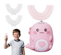 Spazzolino da denti elettrico a 360º per bambini, spazzolino da denti elettrico con 2 testine in silicone a forma di U, ricaricabile e impermeabile, per casa, viaggi, uso (rosa 6-12 anni)
