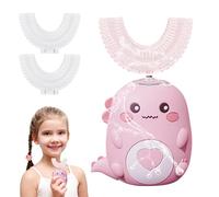 Spazzolino da denti elettrico a forma di U, per bambini, da 2 a 5 anni | Spazzolino da denti a ultrasuoni a 360°, con 3 testine a U in silicone, design dinosauro, per bambini da 2 a 12 anni
