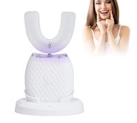 Spazzolino da denti elettrico a ultrasuoni a 360º, con 2 testine in silicone a forma di U, spazzolino automatico con LED e luce effetto dinosauro, per bambini dai 2 ai 12 anni (bianco, adulto)