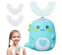 Spazzolino da denti elettrico a ultrasuoni a 360º, con 2 testine in silicone a forma di U, spazzolino automatico con LED e luce effetto dinosauro, per bambini dai 2 ai 6 anni, per bambini e bambine