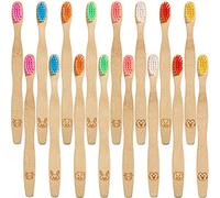 Spazzolino da denti in bambù per bambini, in legno di bambù, con disegni di animali, setole morbide colorate, spazzolino da denti biodegradabile con manici ergonomici, 16 pezzi