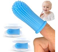 Spazzolino da denti in silicone con setole a 360°, 100% senza BPA, per bambini dai 3 mesi in su, design a tutto tondo per la pulizia di denti e gengive; 2 set di spazzolini da dita, colore: azzurro