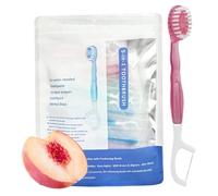 Spazzolino da denti mini 5 in 1 filo interdentale raschietto for la lingua e set di stuzzicadenti,spazzolino da denti e filo interdentale 5 in 1,spazzolini usa e getta con dentifricio(Peach)