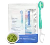 Spazzolino da denti mini 5 in 1 filo interdentale raschietto for la lingua e set di stuzzicadenti,spazzolino da denti e filo interdentale 5 in 1,spazzolini usa e getta con dentifricio(Green Tea)