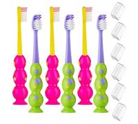 Spazzolino da denti per bambini, 6 pezzi, setole morbide sagomate, testine per bambini (3-10 anni), ventosa per riporre facilmente e divertentemente, set per ragazze e ragazzi (confezione da 6, verde