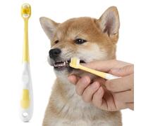 Spazzolino da denti per cani di piccola taglia, morbido spazzolino da denti per cani e gatti, mini spazzolino da denti per gatti, riutilizzabile, per cuccioli, giallo, adatto ai viaggi, pulizia