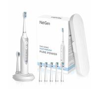 Spazzolino da denti sonico, spazzolino elettronico con 3 modalità di spazzolatura e timer integrato, spazzolino elettrico con 5 testine di ricambio, spazzolino da viaggio con ricarica induttiva efficiente, bianco