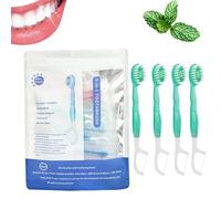 Spazzolino da denti usa e getta, 5 in 1, mini dentifricio usa e getta, portatile, da viaggio, confezionato singolarmente, raschietto lingua, filo interdentale, set di stuzzicadenti (26 pezzi al gusto