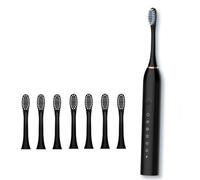 Spazzolino da viaggio con 8 testine 6 modalità di pulizia, spazzolino elettrico impermeabile, spazzolino elettrico ricaricabile, regalo da viaggio for uomo e donna (Color : Black)