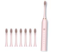 Spazzolino da viaggio con 8 testine 6 modalità di pulizia, spazzolino elettrico impermeabile, spazzolino elettrico ricaricabile, regalo da viaggio for uomo e donna (Color : Pink)