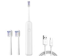 Spazzolino Denti Elettrico Sonico Famiglia Viaggi con 8 Testine & 5 Modalità, Set Spazzolini 50000 VPM Timer 2 Min Avviso Ogni 30s, Elettrici Ultrasuoni Adulti Bambini Ultimi 30 Giorni Bianco