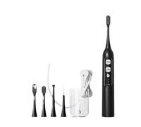 Spazzolino elettrico 3 in 1 con filo interdentale, detergente magnetico sonico ricaricabile da viaggio, senza fili, portatile, impermeabile IPX7, rimuove la placca, sbiancamento dei denti (Q1 nero)