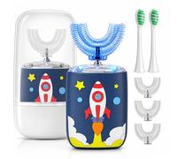Spazzolino elettrico a forma di U per bambini Spazzola automatica ad ultrasuoni con 5 testine per risciacquo tazza 6 modalità di pulizia IPX7 Impermeabile a bocca intera Ricaricabile Smart Timer