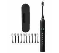 Spazzolino Elettrico Alimentato Ricaricabile, Spazzolini Da Denti A Ricarica Wireless Con 10 Testine, 6 Modalità, 2 Minuti Di Timer Intelligente, 4 Ore Di Ricarica Rapida Per 60 Giorni (Color : Black
