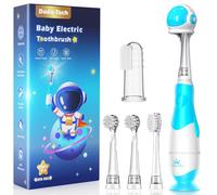 Spazzolino Elettrico Bambini 1-2-3 Anni Spazzolino Bambini 1 Anno Bambino Bimbo Neonato Neonati Con Timer Luci LED E 4 Testine Morbide (Baby Astronauti Blu)