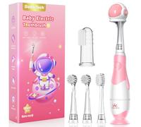Spazzolino Elettrico Bambini 1-2-3 Anni Spazzolino Bambini 1 Anno Bambino Bimbo Neonato Neonati Con Timer Luci LED E 4 Testine Morbide (Baby Astronauti Rosa)