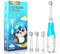 Spazzolino Elettrico Bambini 1-2-3 Anni Spazzolino Bambini 1 Anno Bambino Bimbo Neonato Neonati Con Timer Luci LED E 4 Testine Morbide (Baby Pinguino Blu)