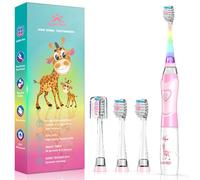 Spazzolino Elettrico Bambini 3-6-12 Anni Spazzolino Elettrico Bambina Bambino Bimba Con Timer Luci LED Arcobaleno E 4 Testine Morbide (Giraffa Rosa)
