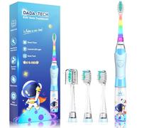 Spazzolino Elettrico Bambini 3-6-12 Anni Spazzolino Elettrico Bambina Bambino Con Timer Luci LED Arcobaleno E 4 Testine Morbide (Astronauta Blu)