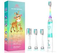 Spazzolino Elettrico Bambini 3-6-12 Anni Spazzolino Elettrico Bambina Bambino Con Timer Luci LED Arcobaleno E 4 Testine Morbide (Bambino Giraffa Verde)