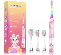 Spazzolino Elettrico Bambini 3-6-12 Anni Spazzolino Elettrico Bambina Bambino Con Timer Luci LED Arcobaleno E 4 Testine Morbide (Coniglio Rosa)