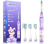 Spazzolino Elettrico Bambini 3-6-12 Anni Spazzolino Elettrico Bambina Bambino Con Timer Luci LED Arcobaleno E 4 Testine Morbide (Coniglio Viola)