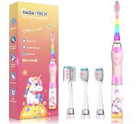Spazzolino Elettrico Bambini 3-6-12 Anni Spazzolino Elettrico Bambina Bambino Con Timer Luci LED Arcobaleno E 4 Testine Morbide (Unicorno Rosa)