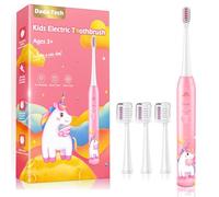 Spazzolino Elettrico Bambini 3-6-12 Anni Spazzolino Elettrico Bambina Bimba Bambino Con Timer Luci LED Arcobaleno E 4 Testine (Unicorno Rosa)