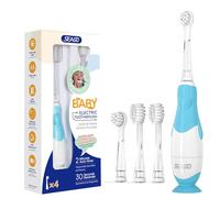 Spazzolino Elettrico Bambini SG-513 0-6 Anni, Da Viaggio Con 4 Testine, Base a Ventosa, Luce Di Osservazione a Led, Immagine Penguin, Blu