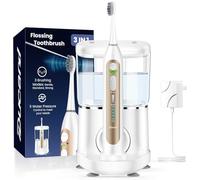 Spazzolino elettrico con filo interdentale, set di spazzolini da denti con 3 spazzole + 1 ugello, 5 velocità del filo interdentale e 3 modalità di spazzolatura, serbatoio da 500 ml, batteria da 30