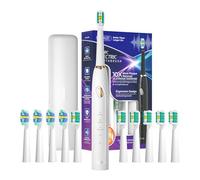 Spazzolino Elettrico da Viaggio,Con 3 Modalità,Timer da 2 Minuti e Promemoria da 30s,Con 10 Testine e Supporto,IPX7,Nero/Bianco/Rosa (White)