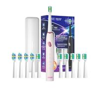Spazzolino Elettrico da Viaggio,Con 3 Modalità,Timer da 2 Minuti e Promemoria da 30s,Con 10 Testine e Supporto,IPX7,Nero/Bianco/Rosa (Pink)