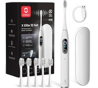 Spazzolino elettrico Oclean X Elite 10 Set, Spazzolatura personalizzata AI, Touchscreen con tracciamento a 12 aree, 40° Oscillazione, 5 Modalità, Timer, 40 Giorni, Previsioni meteo, IPX7, Grigio