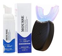 Spazzolino elettrico per adulti ad ultrasuoni automatico a forma di U, detergente impermeabile per denti per la pulizia dei denti, kit sbiancante con dentifricio, sbiancamento dei denti (nero)