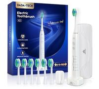 Spazzolino elettrico per adulti e bambini ricaricabile, sonico, con custodia per viaggio, supporto e 7 teste di spazzolino, 6 modalità e 3 intensità, timer da 2 minuti (bianco)