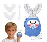 Spazzolino elettrico per bambini, a forma di U, spazzolino automatico ad ultrasuoni a 360°, 5 modalità di velocità, impermeabile IPX7, batteria a lunga durata, per bambini dai 2 ai 12 anni (blu)