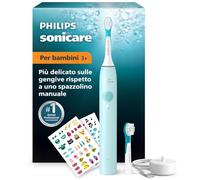 Spazzolino elettrico Philips Sonicare for Kids - Spazzolino sonico per bambini dai 3 anni in su, 2 modalità delicate, timer con audio da 2 minuti, 2 testine mini, verde acqua, modello HX6500/23