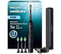 Spazzolino elettrico Philips Sonicare Serie 4100 - Spazzolino sonico con sensore di pressione, 4 impostazioni, EasyStart, SmarTimer, autonomia 21 giorni, custodia, nero, HX4046/52, [Nuovo]